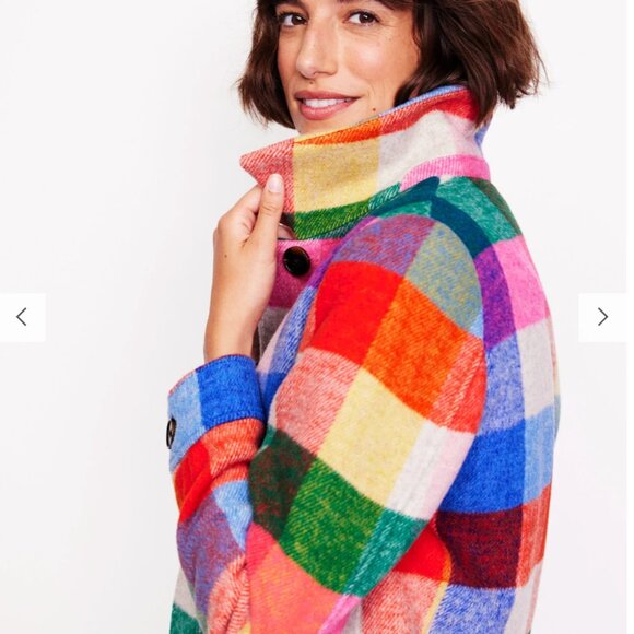 Boden Wool Checkered Coat Multi Check - Pink, Green, Ivory, Orange, Blue - Picture 2 of 4